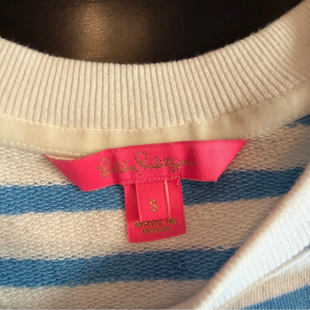 Lilly Pulitzer Ballad Sweatshirt in Lunar Blue Striped Green Embroidered Logo - Picture 7 of 12